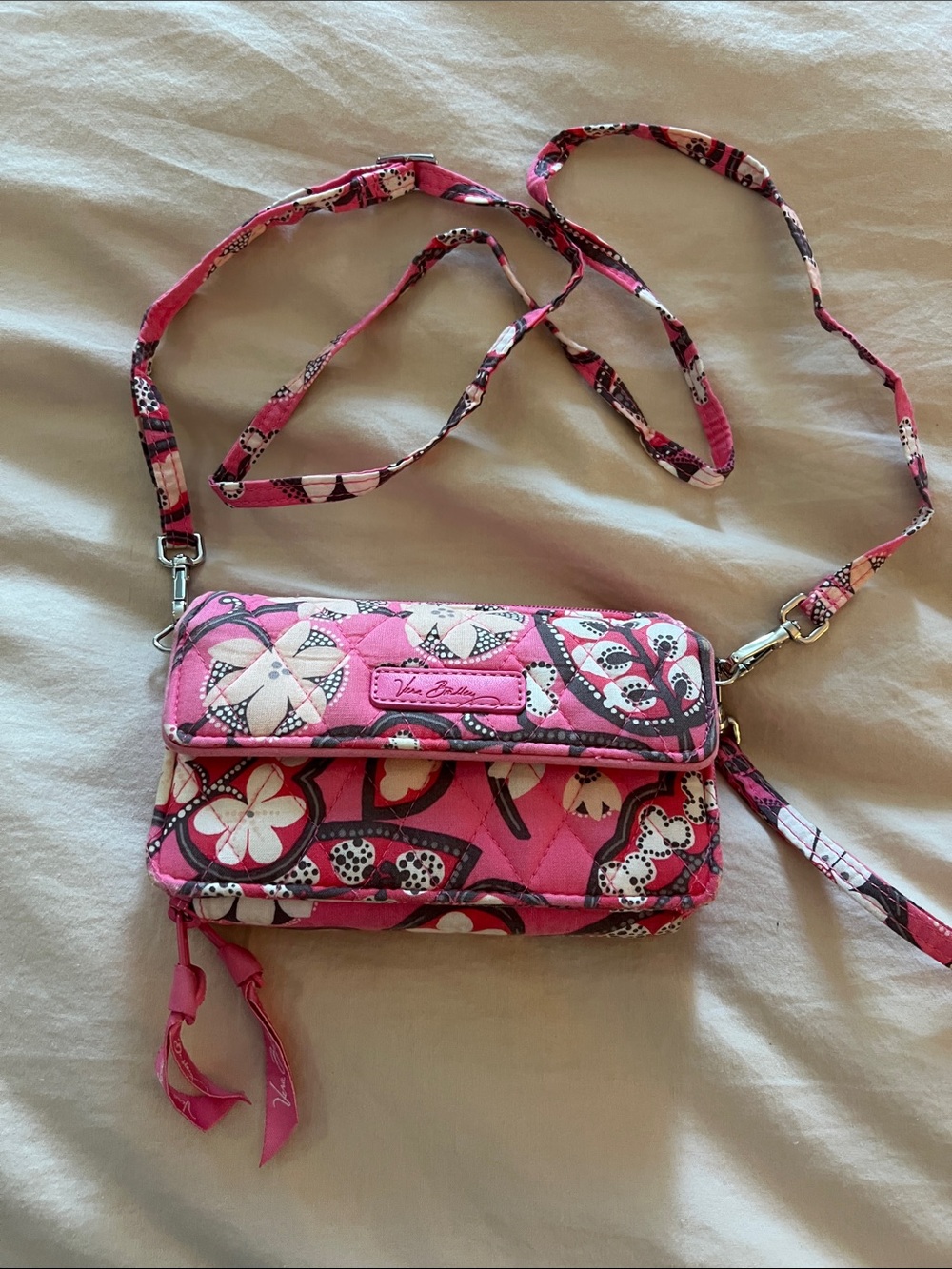 Vera Bradley Hot Pink Floral Quilted Crossbody Wallet